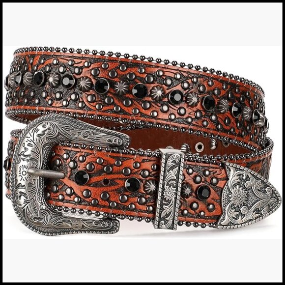 Rhinestone Studded Western Belt with Faux Leather Strap main image 5